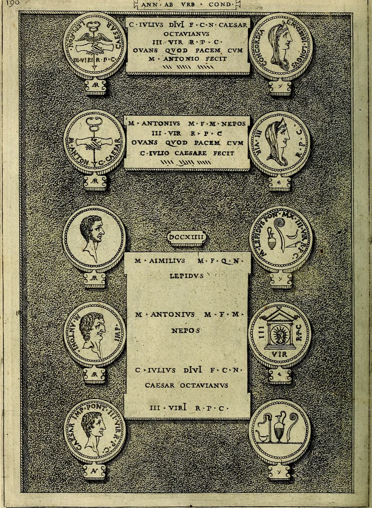 An illustration from Romanae et Graecae antiqvitatis monvmenta, e priscis nvmismatibvs, 1645, leaf 217