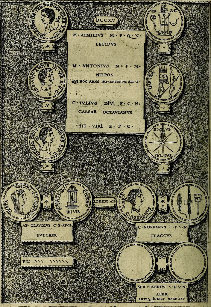 An illustration from Romanae et Graecae antiqvitatis monvmenta, e priscis nvmismatibvs, 1645, leaf 219