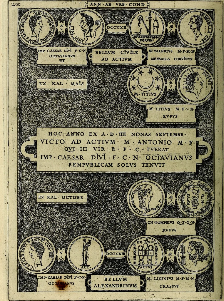 An illustration from Romanae et Graecae antiqvitatis monvmenta, e priscis nvmismatibvs, 1645, leaf 227