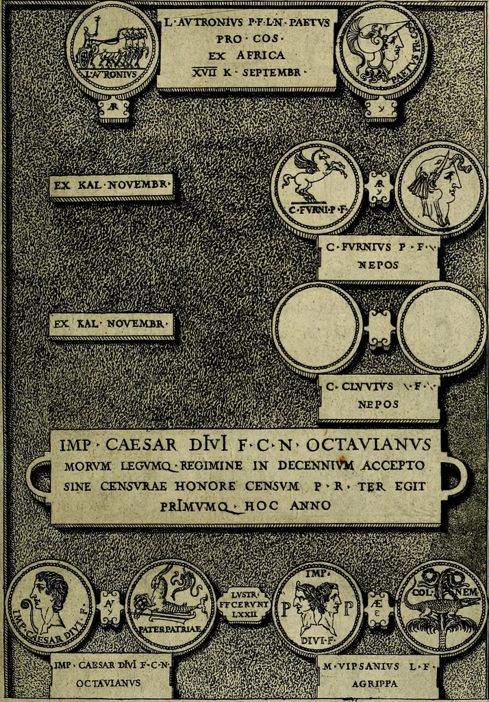 An illustration from Romanae et Graecae antiqvitatis monvmenta, e priscis nvmismatibvs, 1645, leaf 230
