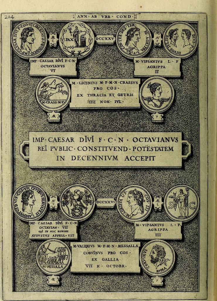 An illustration from Romanae et Graecae antiqvitatis monvmenta, e priscis nvmismatibvs, 1645, leaf 231