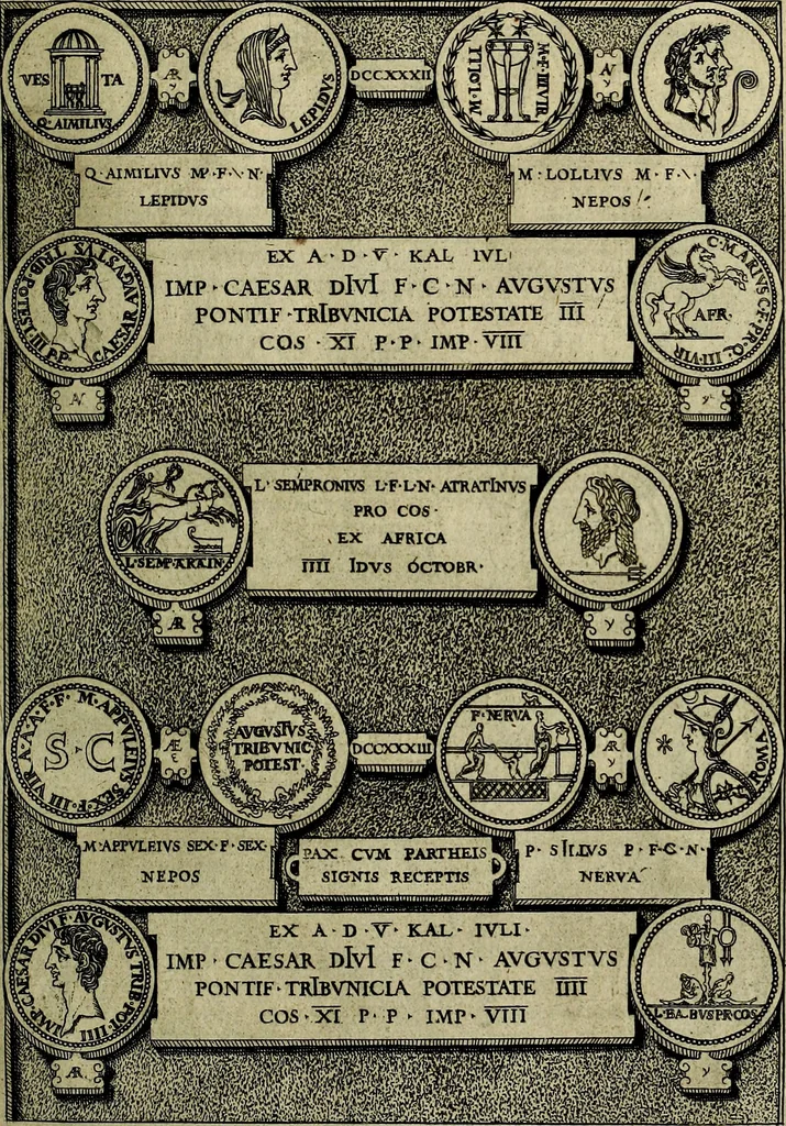 An illustration from Romanae et Graecae antiqvitatis monvmenta, e priscis nvmismatibvs, 1645, leaf 234