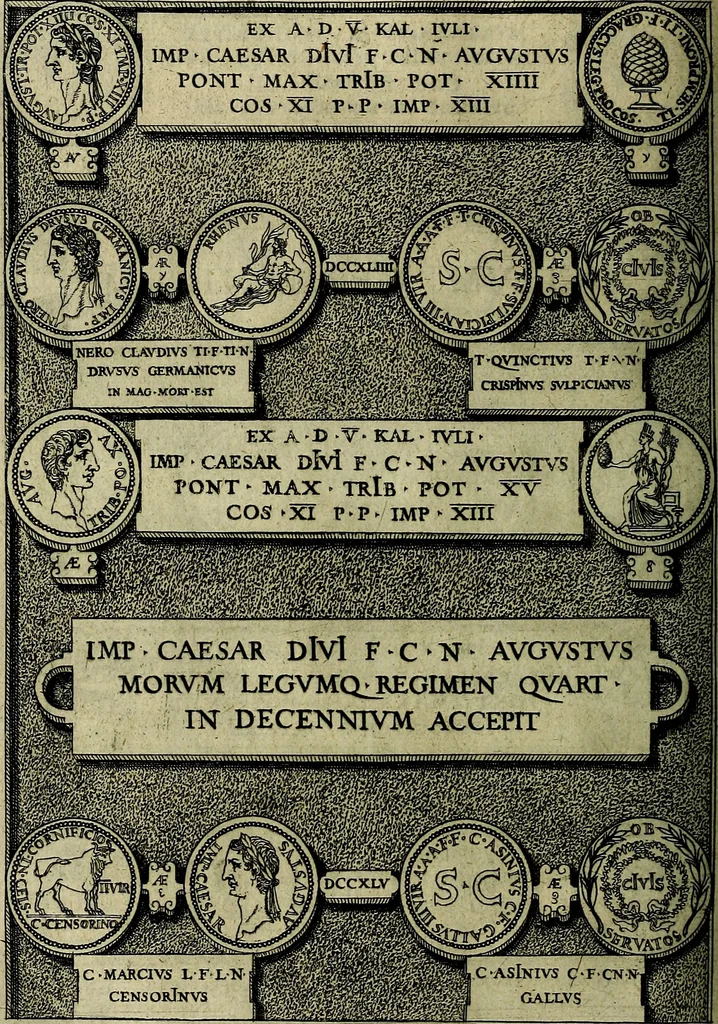 An illustration from Romanae et Graecae antiqvitatis monvmenta, e priscis nvmismatibvs, 1645, leaf 243