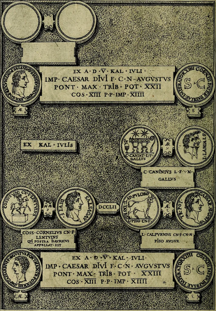 An illustration from Romanae et Graecae antiqvitatis monvmenta, e priscis nvmismatibvs, 1645, leaf 249