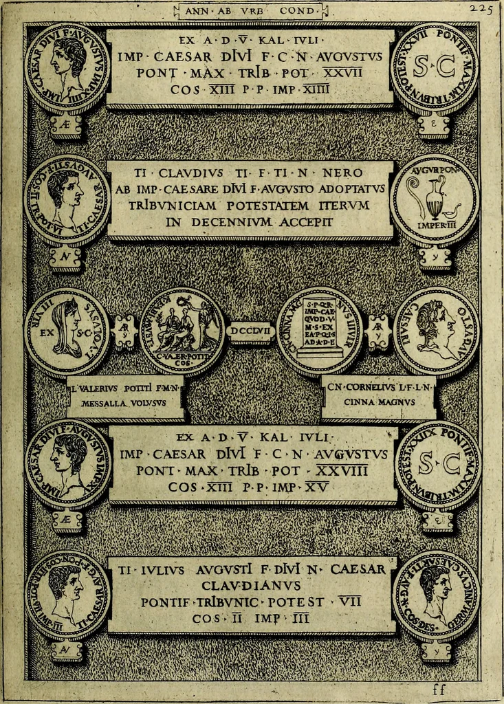 An illustration from Romanae et Graecae antiqvitatis monvmenta, e priscis nvmismatibvs, 1645, leaf 252