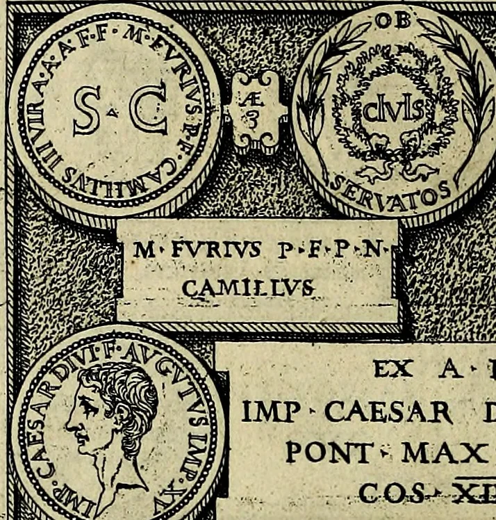 An illustration from Romanae et Graecae antiqvitatis monvmenta, e priscis nvmismatibvs, 1645, leaf 255