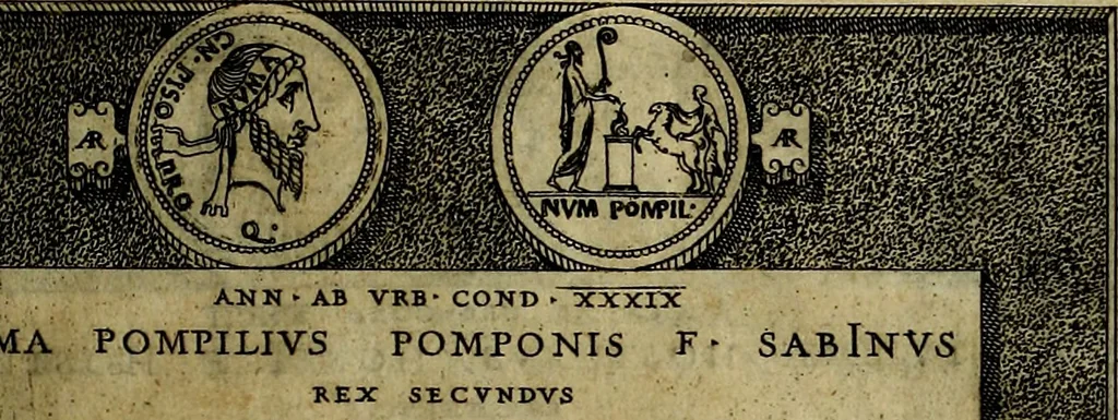 An illustration from Romanae et Graecae antiqvitatis monvmenta, e priscis nvmismatibvs, 1645, leaf 30