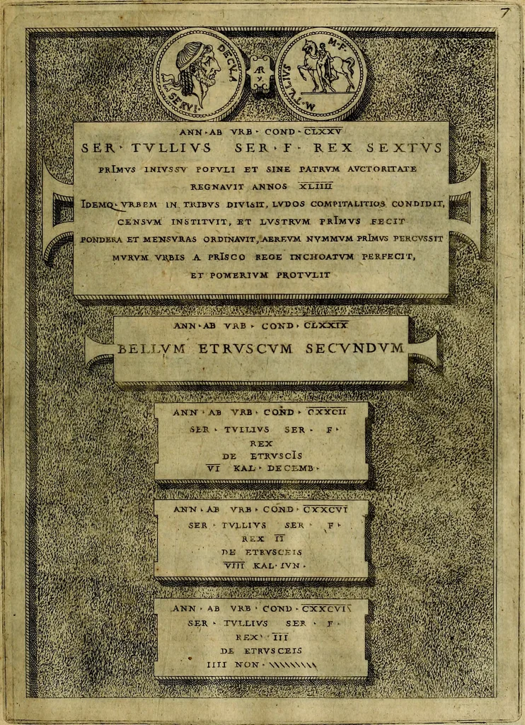 An illustration from Romanae et Graecae antiqvitatis monvmenta, e priscis nvmismatibvs, 1645, leaf 34
