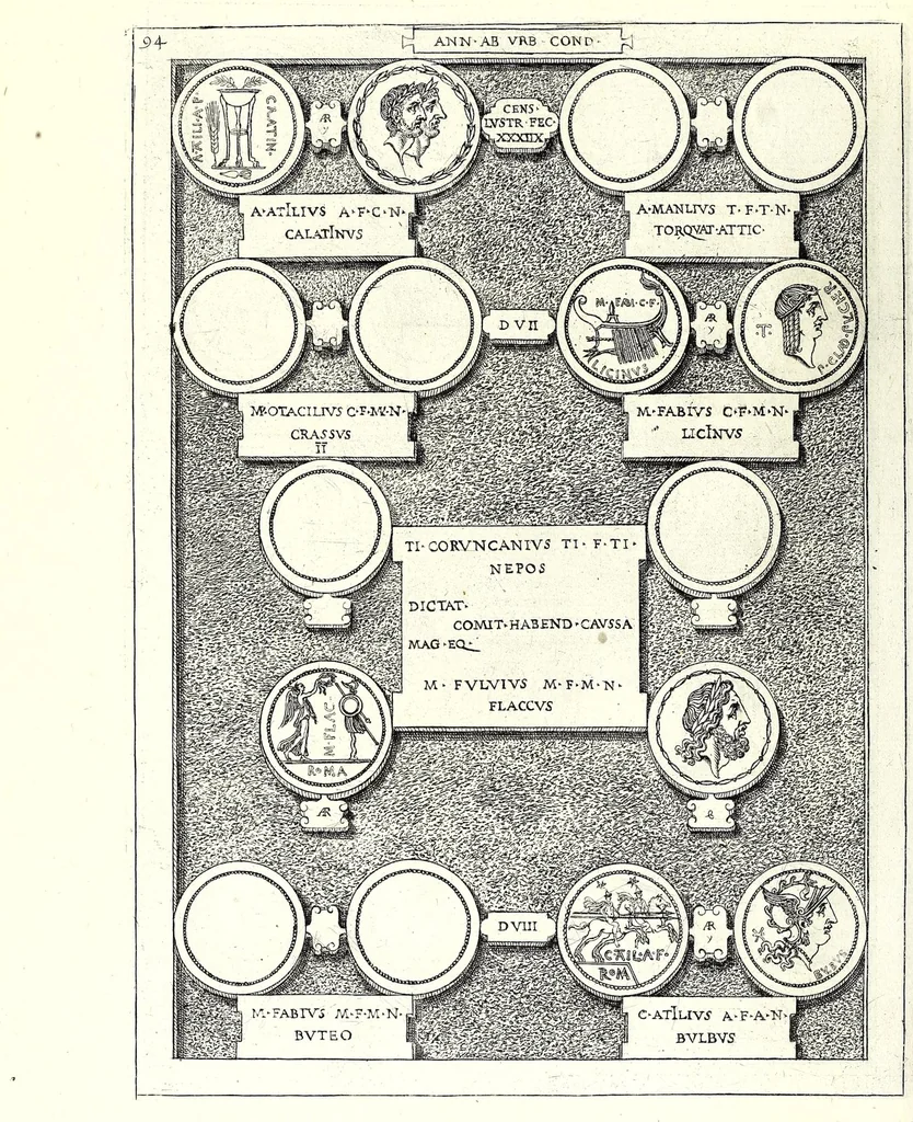An illustration from Romanae et Graecae antiquitatis monumenta, e priscis numismatibus eruta, 1644, leaf 124
