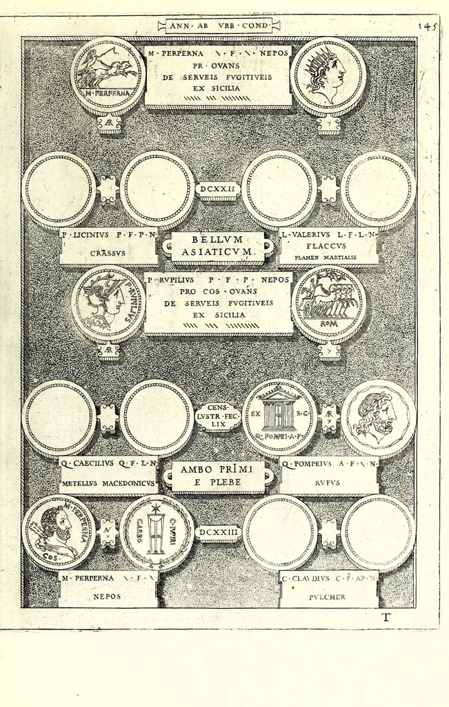 An illustration from Romanae et Graecae antiquitatis monumenta, e priscis numismatibus eruta, 1644, leaf 175