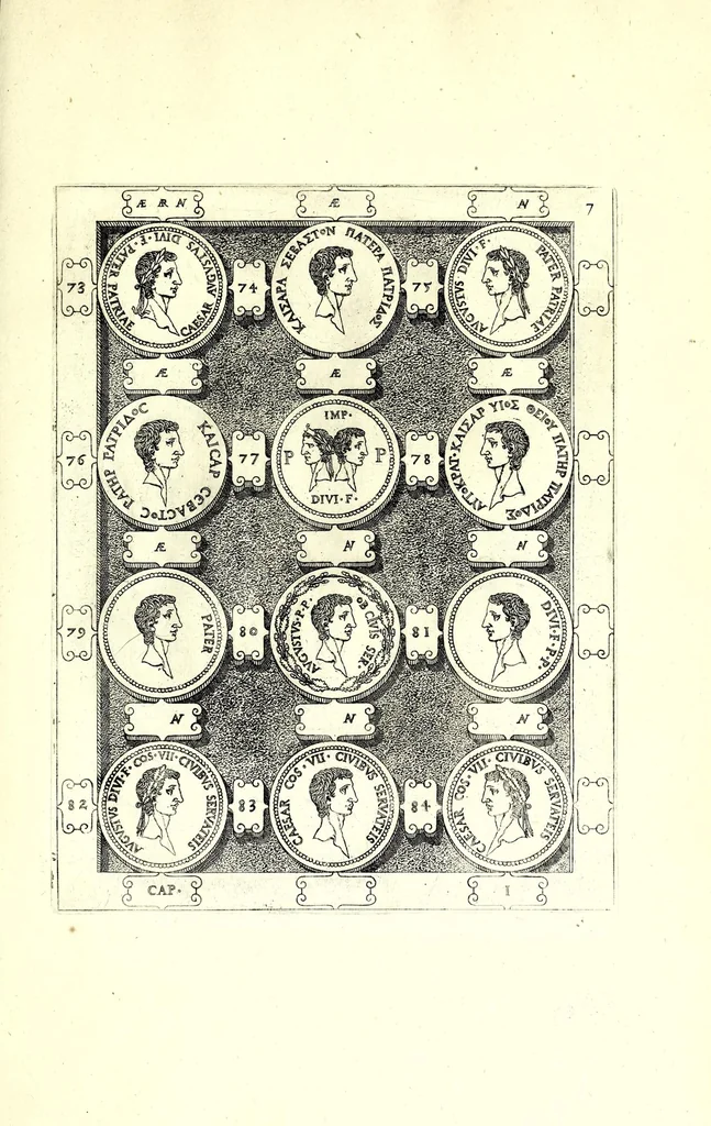 An illustration from Romanae et Graecae antiquitatis monumenta, e priscis numismatibus eruta, 1644, leaf 205