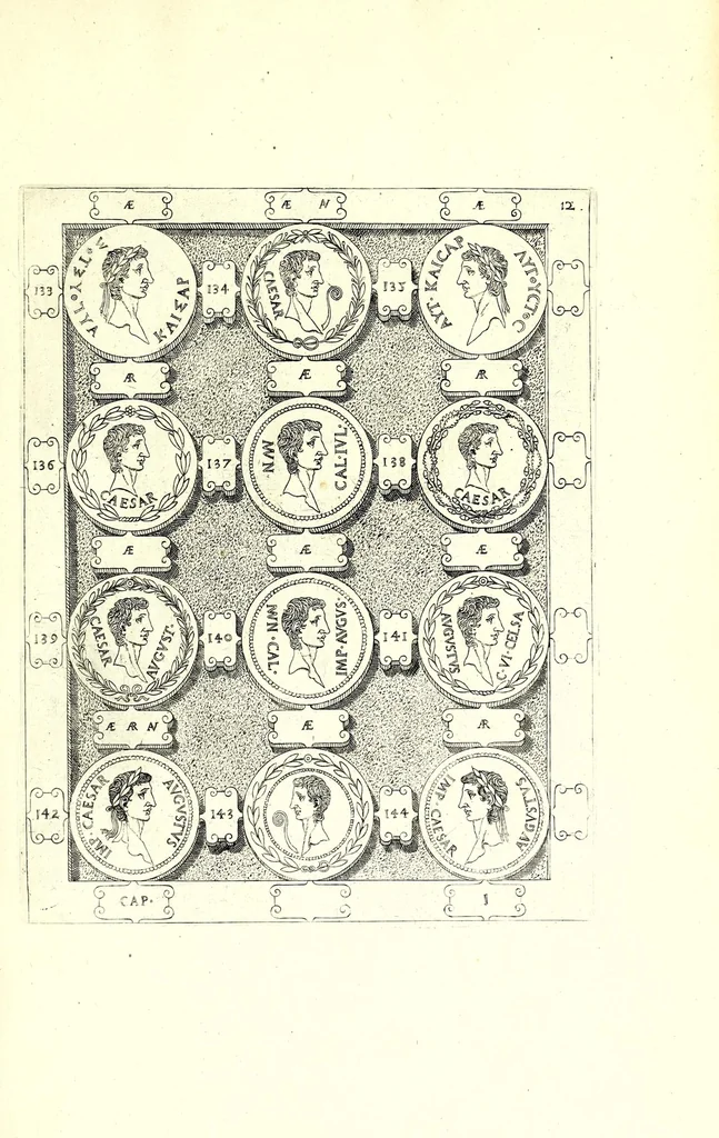 An illustration from Romanae et Graecae antiquitatis monumenta, e priscis numismatibus eruta, 1644, leaf 215