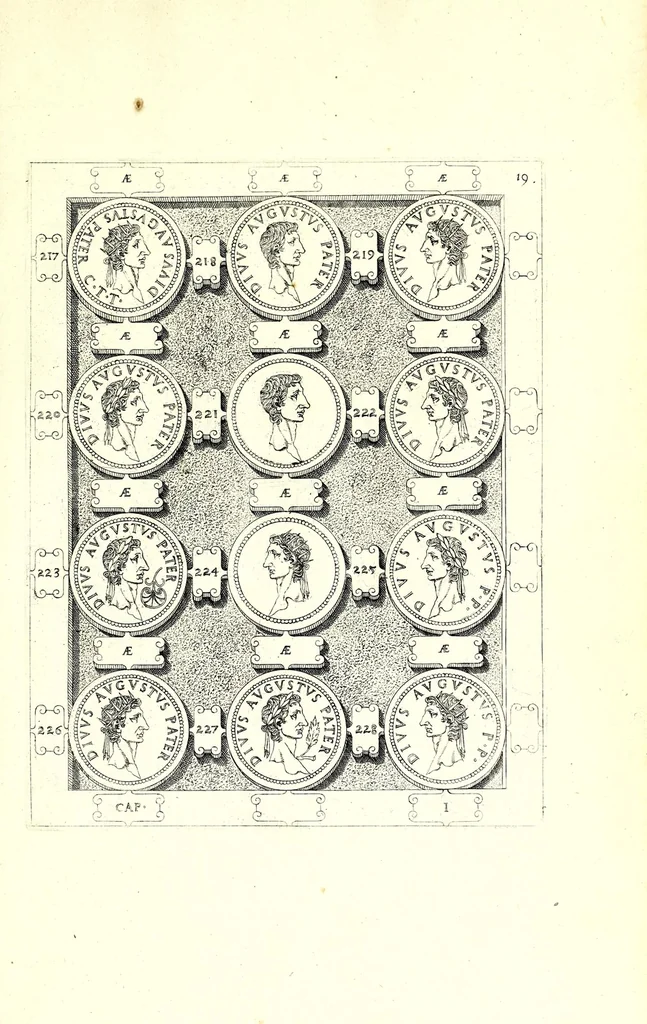 An illustration from Romanae et Graecae antiquitatis monumenta, e priscis numismatibus eruta, 1644, leaf 229