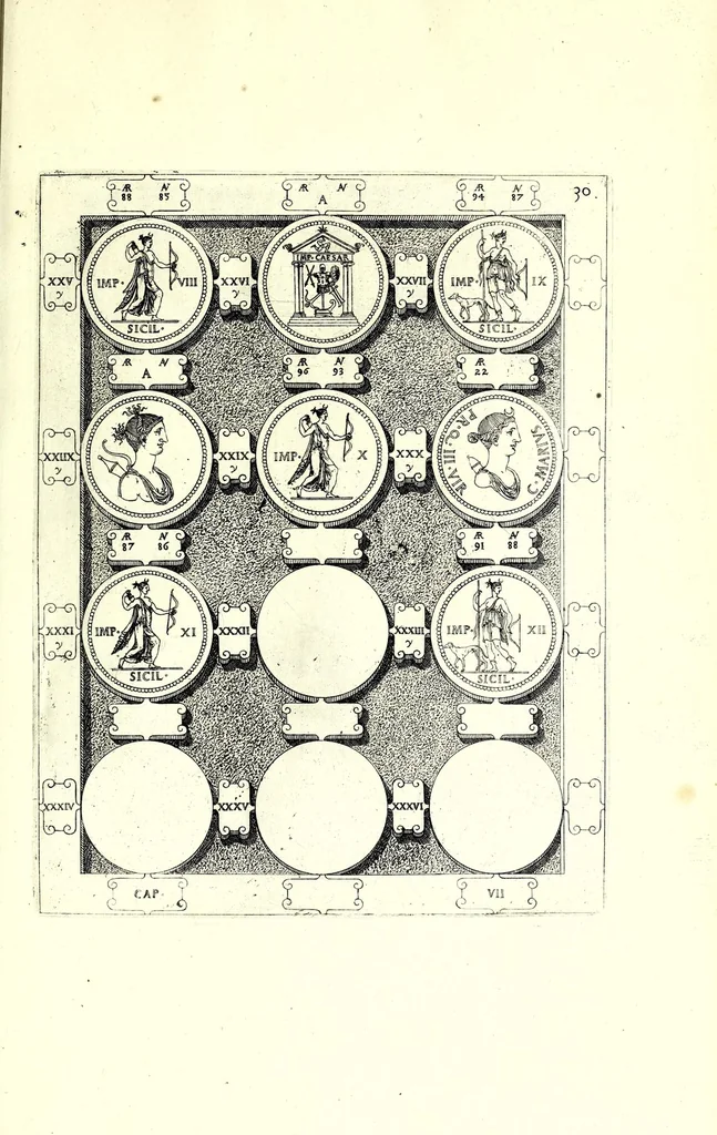 An illustration from Romanae et Graecae antiquitatis monumenta, e priscis numismatibus eruta, 1644, leaf 251