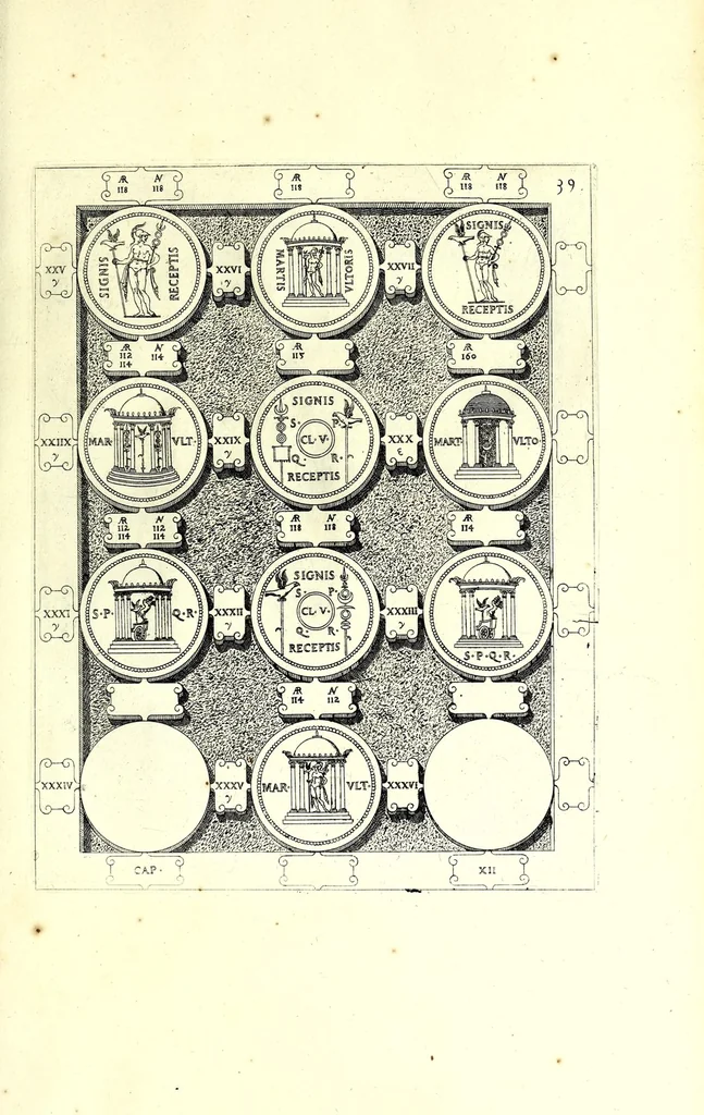 An illustration from Romanae et Graecae antiquitatis monumenta, e priscis numismatibus eruta, 1644, leaf 269