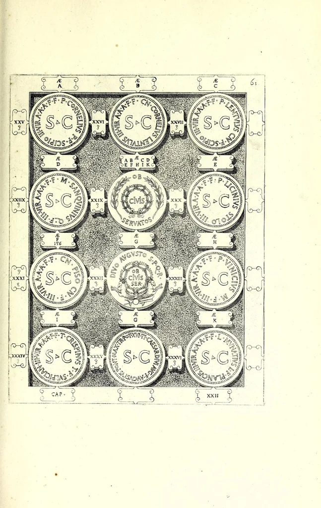 An illustration from Romanae et Graecae antiquitatis monumenta, e priscis numismatibus eruta, 1644, leaf 313