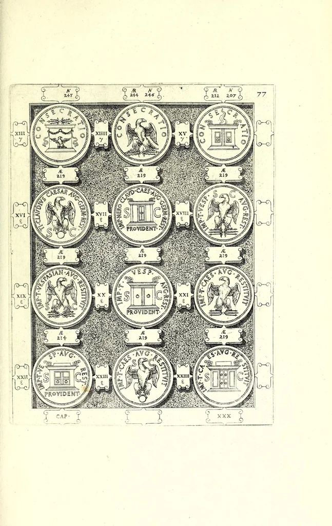 An illustration from Romanae et Graecae antiquitatis monumenta, e priscis numismatibus eruta, 1644, leaf 345