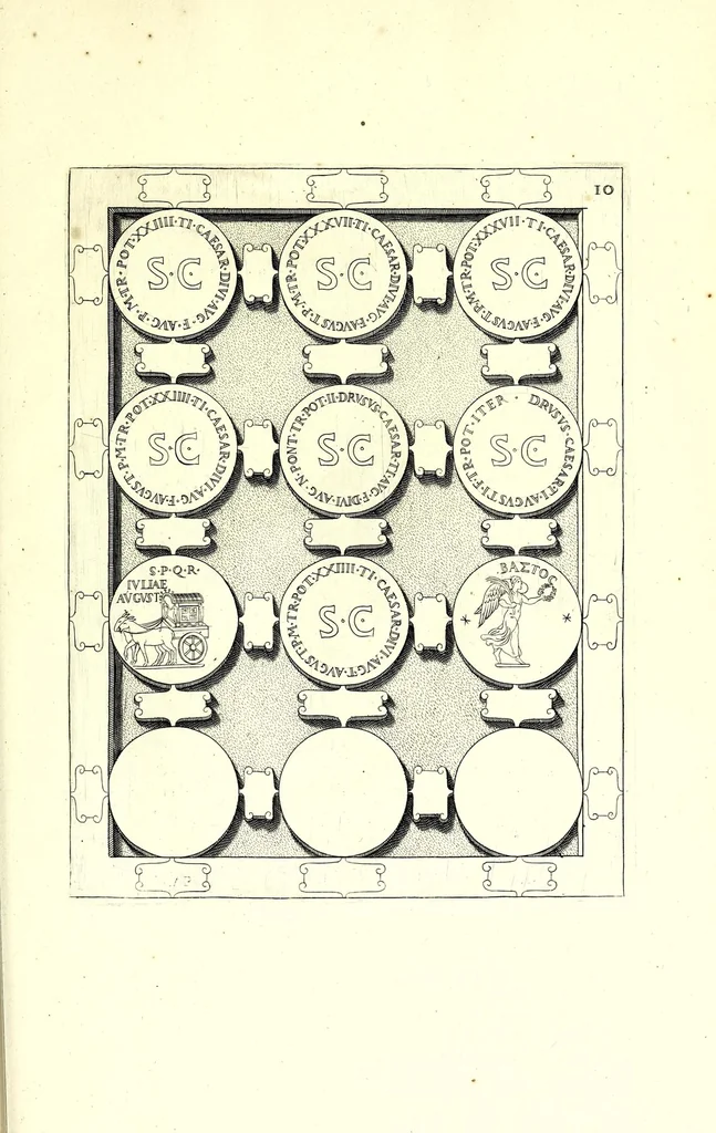 An illustration from Romanae et Graecae antiquitatis monumenta, e priscis numismatibus eruta, 1644, leaf 475