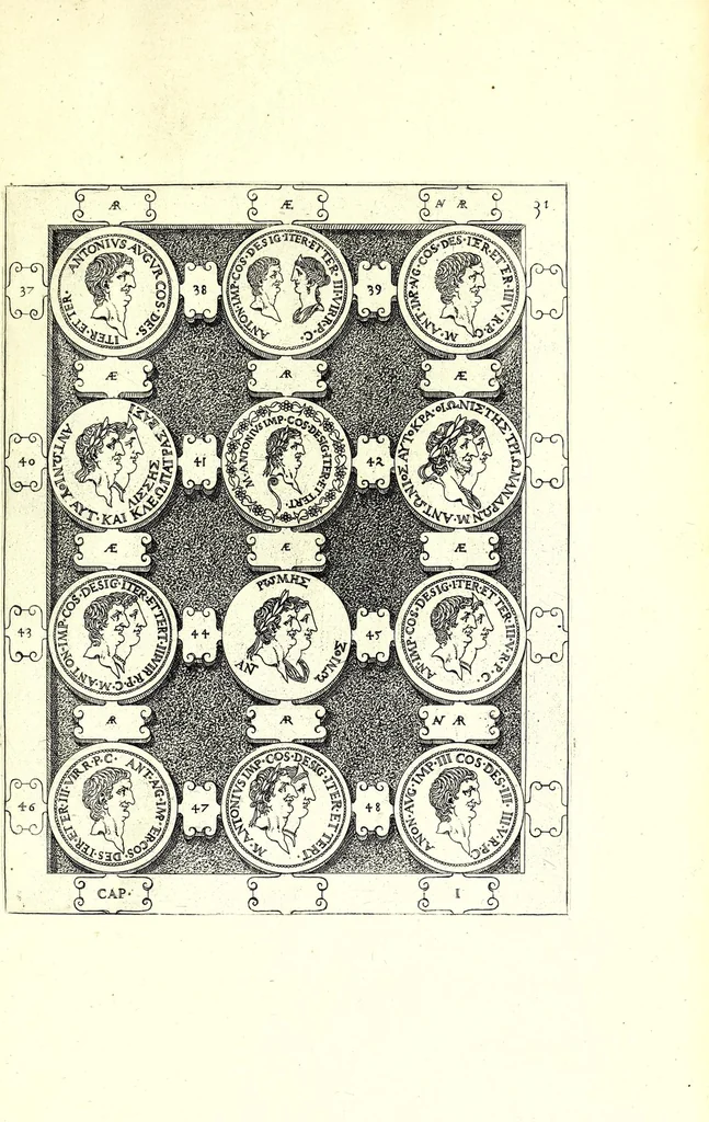 An illustration from Romanae et Graecae antiquitatis monumenta, e priscis numismatibus eruta, 1644, leaf 81