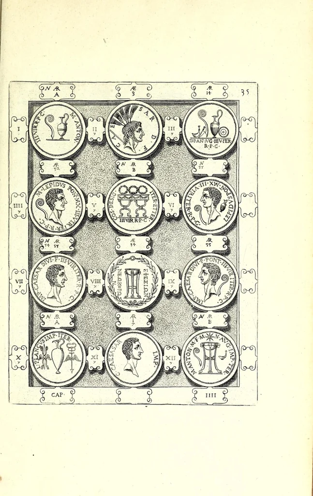 An illustration from Romanae et Graecae antiquitatis monumenta, e priscis numismatibus eruta, 1644, leaf 89