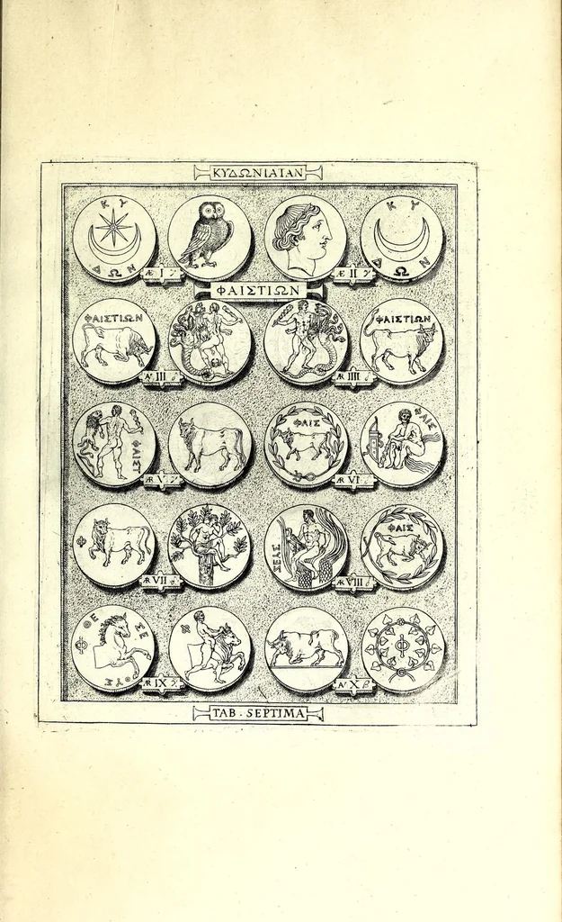 An illustration from Romanae et Graecae antiquitatis monumenta, e priscis numismatibus eruta, 1644, leaf 77