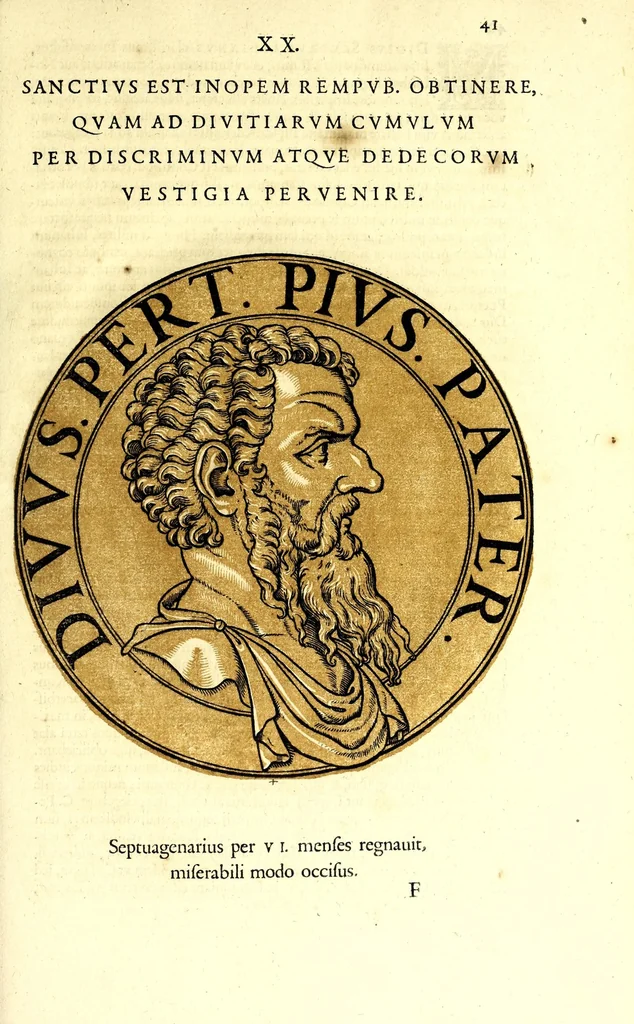 An illustration from Romanae et Graecae antiquitatis monumenta, e priscis numismatibus eruta, 1644, leaf 63