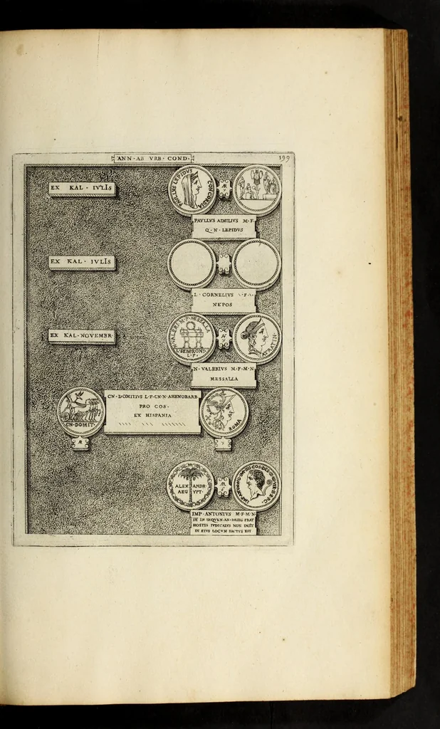An illustration from Romanae et Graecae antiqvitatis monvmenta, e priscis nvmismatibvs, 1644, leaf 225