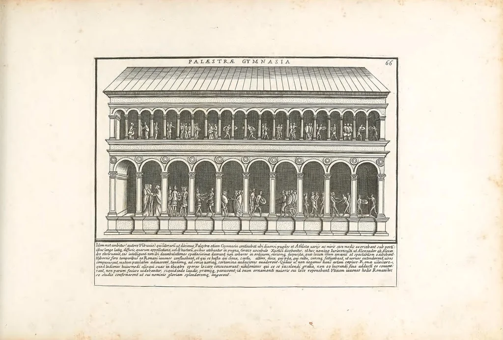 An illustration from Romanae magnitvdinis monvmenta, qvæ vrbem illam orbis dominam velvt redivivam exhibent posteritati, vetervm recentiorvmqve qvotqvot hac de re scripservnt avthoritate probata, qvibvs svffragantvr nvmismata, et mvsea principvm praesertim fragmenta marmorea Farnesiana, qvae vrbis antiqvae ichnographiam continent, restitvta et avcta cura, sumptibus ac typis Dominici de Rubeis .., 1699, leaf 135