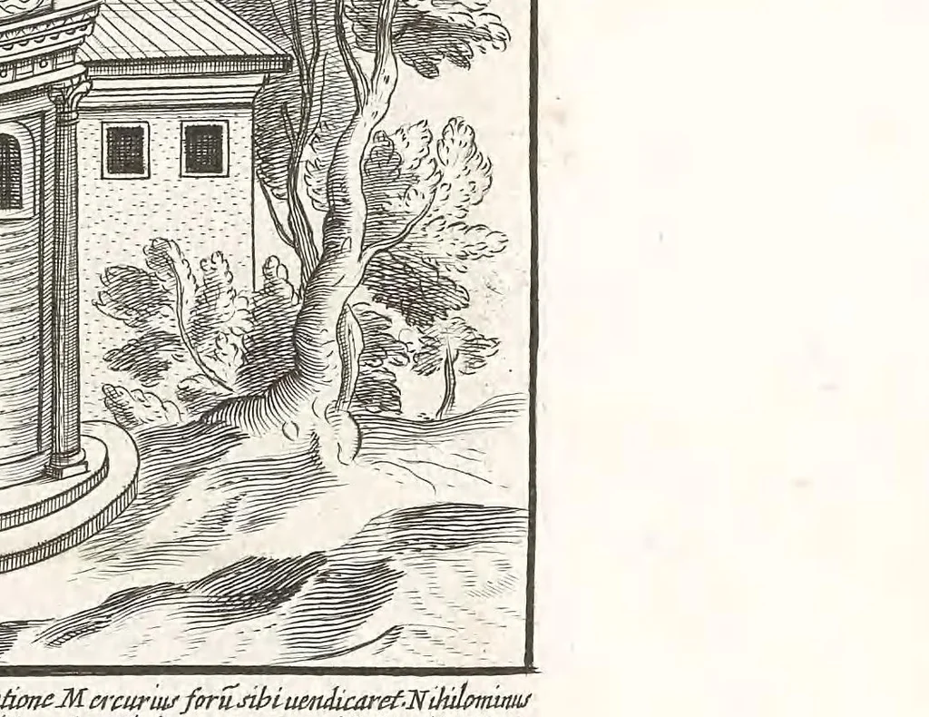 An illustration from Romanae magnitvdinis monvmenta, qvæ vrbem illam orbis dominam velvt redivivam exhibent posteritati, vetervm recentiorvmqve qvotqvot hac de re scripservnt avthoritate probata, qvibvs svffragantvr nvmismata, et mvsea principvm praesertim fragmenta marmorea Farnesiana, qvae vrbis antiqvae ichnographiam continent, restitvta et avcta cura, sumptibus ac typis Dominici de Rubeis .., 1699, leaf 91