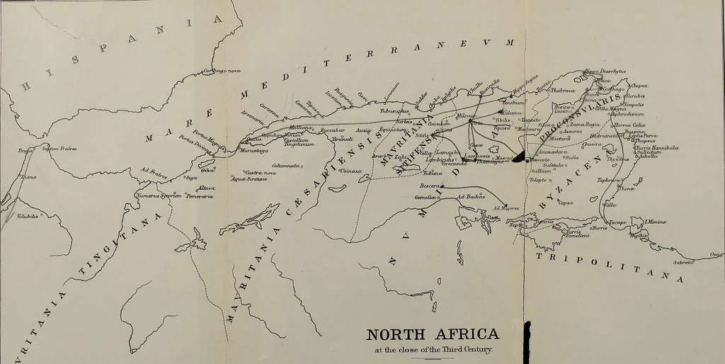 An illustration from Roman Africa; an outline of the history of the Roman occupation of North Africa, based chiefly upon inscriptions and monumental remains in that country. With 30 reproductions of original drawings by the author, and two maps, 1902, leaf 404