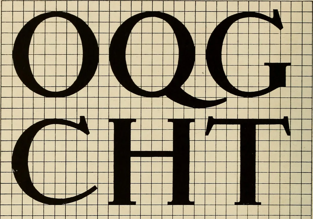 An illustration from A Roman alphabet and how to use it; a conventional Roman alphabet with full directions for its use in the lettering problems required in public, normal, art, and technical schools, and for the lettering problems which arise in the practice of architects, commercial illustrators, show-card writers and sign painters, 1917, leaf 17