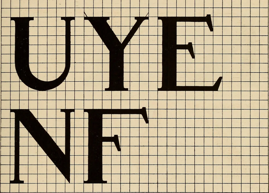 An illustration from A Roman alphabet and how to use it; a conventional Roman alphabet with full directions for its use in the lettering problems required in public, normal, art, and technical schools, and for the lettering problems which arise in the practice of architects, commercial illustrators, show-card writers and sign painters, 1917, leaf 18