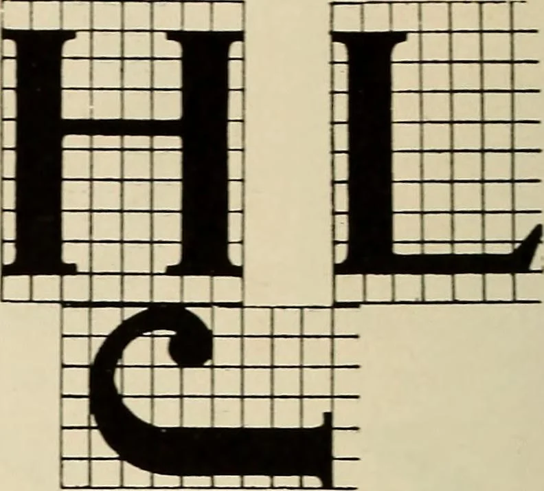 An illustration from A Roman alphabet and how to use it; a conventional Roman alphabet with full directions for its use in the lettering problems required in public, normal, art, and technical schools, and for the lettering problems which arise in the practice of architects, commercial illustrators, show-card writers and sign painters, 1917, leaf 27