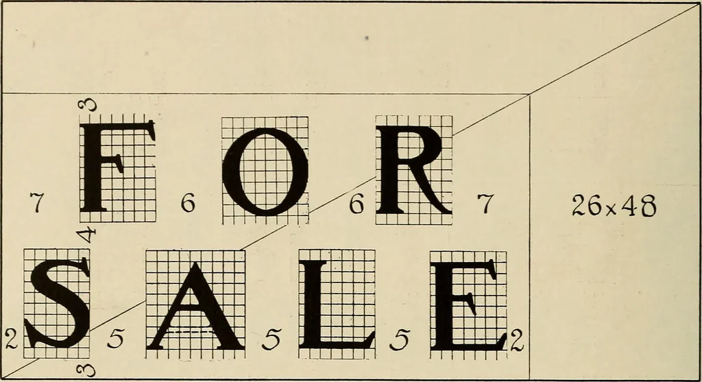 An illustration from A Roman alphabet and how to use it; a conventional Roman alphabet with full directions for its use in the lettering problems required in public, normal, art, and technical schools, and for the lettering problems which arise in the practice of architects, commercial illustrators, show-card writers and sign painters, 1917, leaf 31