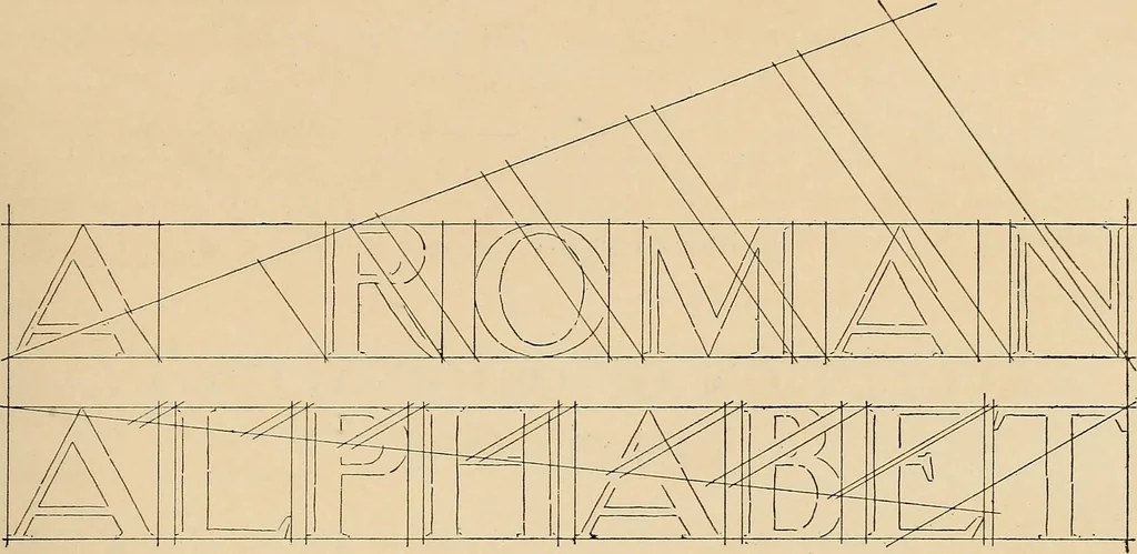 An illustration from A Roman alphabet and how to use it; a conventional Roman alphabet with full directions for its use in the lettering problems required in public, normal, art, and technical schools, and for the lettering problems which arise in the practice of architects, commercial illustrators, show-card writers and sign painters, 1917, leaf 36