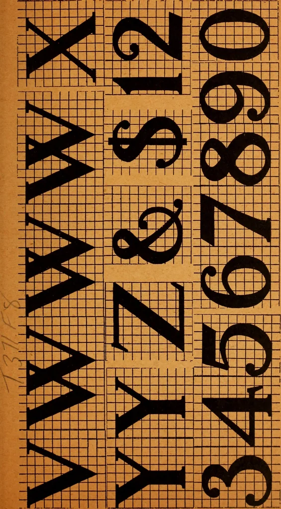 An illustration from A Roman alphabet and how to use it; a conventional Roman alphabet with full directions for its use in the lettering problems required in public, normal, art, and technical schools, and for the lettering problems which arise in the practice of architects, commercial illustrators, show-card writers and sign painters, 1917, leaf 8
