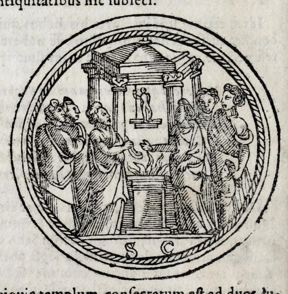 An illustration from Romanarum antiquitatum libri decem : ex variis scriptoribus summa fide singularique diligentia collecti, 1609, leaf 216