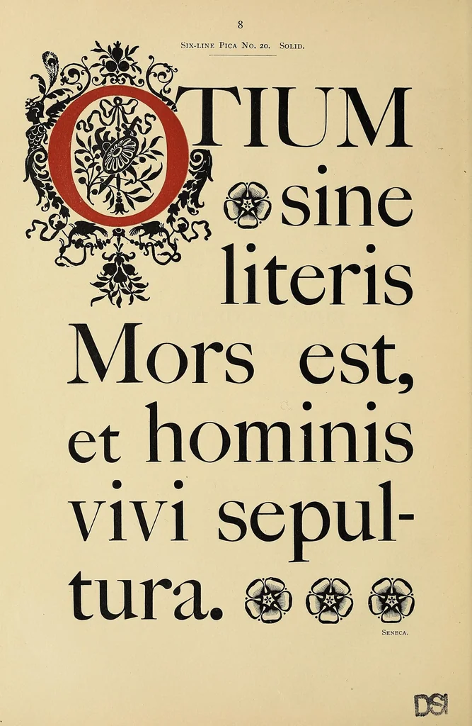 An illustration from The roman and italic printing types in the printing house of Theodore L. De Vinne & Co., 12 Lafayette Place, 1891, leaf 16