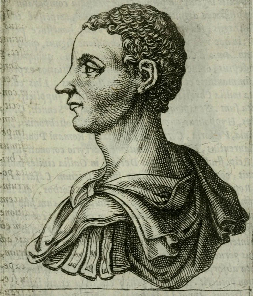 An illustration from Romanorvm imperatorvm effigies : elogijs ex diuersis scriptoribus per Thomam Treteru S. Mariae Transtyberim canonicum collectis, 1583, leaf 100