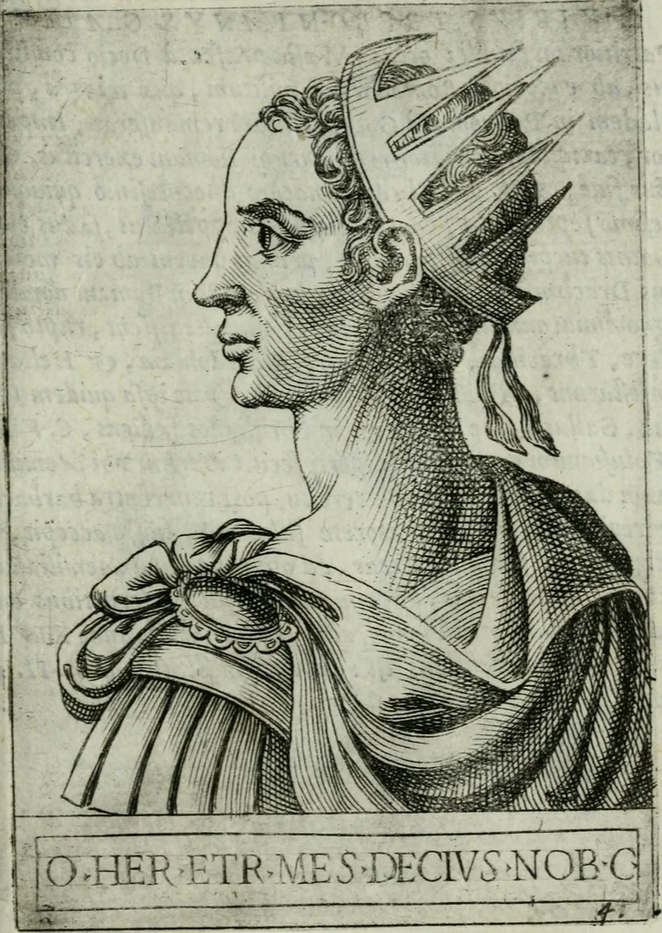 An illustration from Romanorvm imperatorvm effigies : elogijs ex diuersis scriptoribus per Thomam Treteru S. Mariae Transtyberim canonicum collectis, 1583, leaf 104