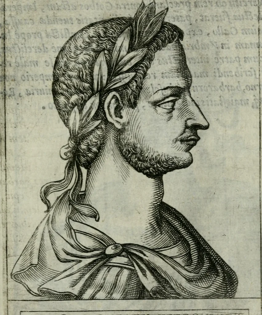 An illustration from Romanorvm imperatorvm effigies : elogijs ex diuersis scriptoribus per Thomam Treteru S. Mariae Transtyberim canonicum collectis, 1583, leaf 106