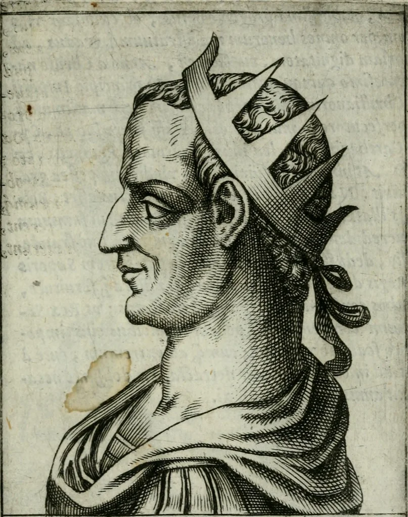 An illustration from Romanorvm imperatorvm effigies : elogijs ex diuersis scriptoribus per Thomam Treteru S. Mariae Transtyberim canonicum collectis, 1583, leaf 110