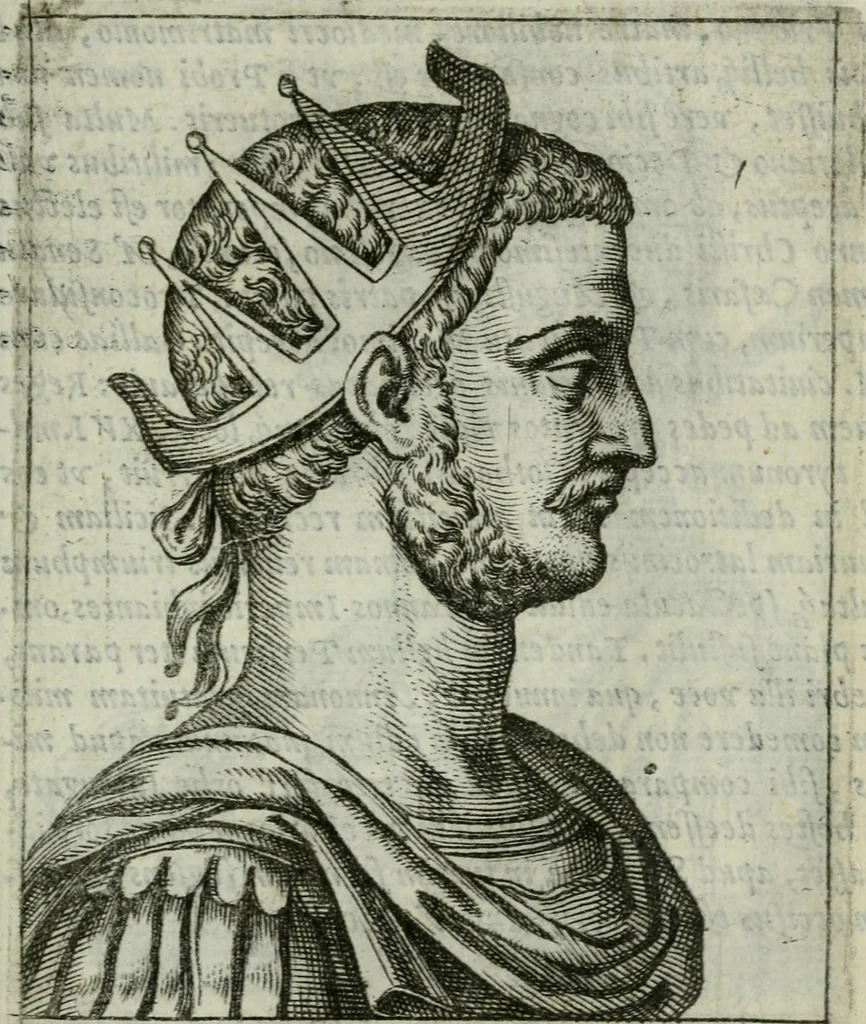 An illustration from Romanorvm imperatorvm effigies : elogijs ex diuersis scriptoribus per Thomam Treteru S. Mariae Transtyberim canonicum collectis, 1583, leaf 128
