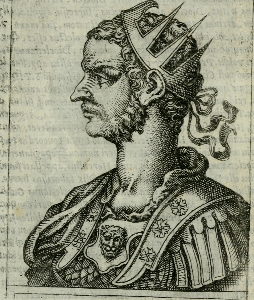 An illustration from Romanorvm imperatorvm effigies : elogijs ex diuersis scriptoribus per Thomam Treteru S. Mariae Transtyberim canonicum collectis, 1583, leaf 136