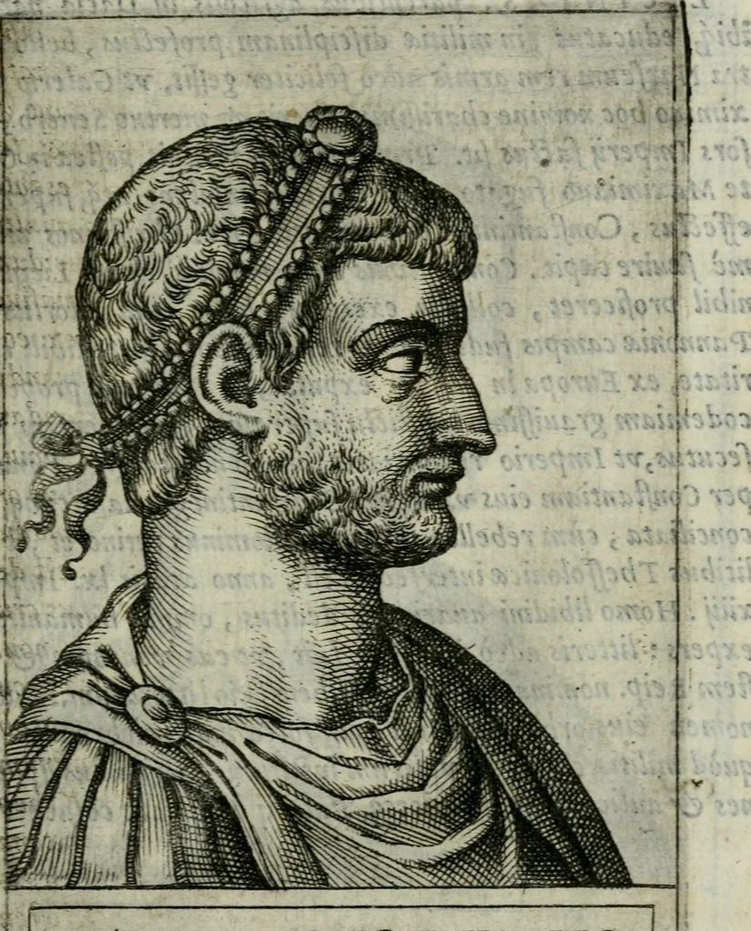 An illustration from Romanorvm imperatorvm effigies : elogijs ex diuersis scriptoribus per Thomam Treteru S. Mariae Transtyberim canonicum collectis, 1583, leaf 150