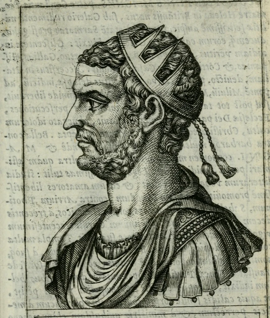 An illustration from Romanorvm imperatorvm effigies : elogijs ex diuersis scriptoribus per Thomam Treteru S. Mariae Transtyberim canonicum collectis, 1583, leaf 154
