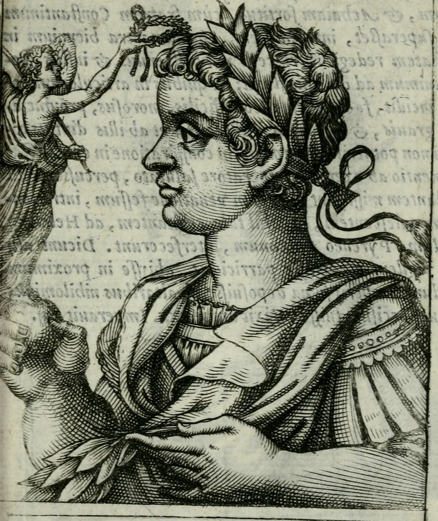 An illustration from Romanorvm imperatorvm effigies : elogijs ex diuersis scriptoribus per Thomam Treteru S. Mariae Transtyberim canonicum collectis, 1583, leaf 160