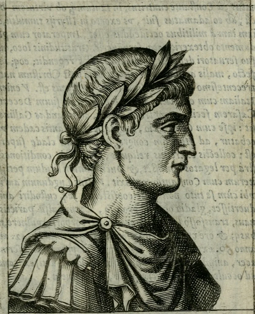 An illustration from Romanorvm imperatorvm effigies : elogijs ex diuersis scriptoribus per Thomam Treteru S. Mariae Transtyberim canonicum collectis, 1583, leaf 164