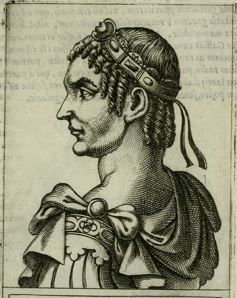 An illustration from Romanorvm imperatorvm effigies : elogijs ex diuersis scriptoribus per Thomam Treteru S. Mariae Transtyberim canonicum collectis, 1583, leaf 166