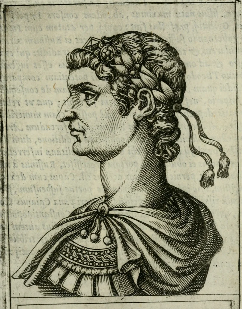 An illustration from Romanorvm imperatorvm effigies : elogijs ex diuersis scriptoribus per Thomam Treteru S. Mariae Transtyberim canonicum collectis, 1583, leaf 184